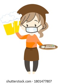 Illustration of a Woman Wearing a Mask and Working in a Tavern Uniform