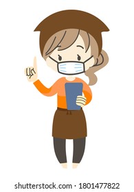 Illustration of a Woman Wearing a Mask and Working in a Tavern Uniform