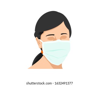 illustration woman wearing medical mask