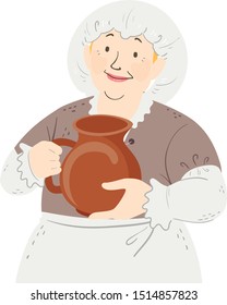 Illustration Of A Woman Wearing Medieval Servant Costume And Holding A Jar Of Water