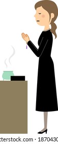 It is an illustration of a woman wearing a mourning dress that burns incense.