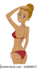 Illustration of a Woman Wearing a String Bikini Sporting Heavily Tanned Skin