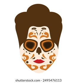 Illustration of a woman wearing traditional calavera makeup for day of the dead celebration