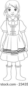 Illustration of a woman wearing a traditional German Bavarian outfit, depicted in a vector cartoon style