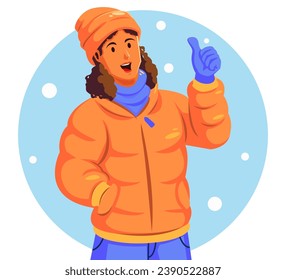 Ilustración de una mujer con ropa de invierno llevando guantes