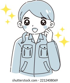 Illustration of a woman wearing work clothes doing a guts pose