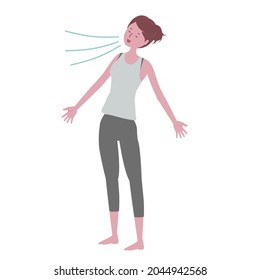 Illustration of a woman wearing yoga wear taking a deep breath