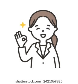 Illustration of a woman in a white coat giving an "ok" sign