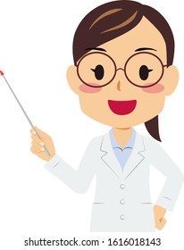 Illustration of a woman in white coat holding a pointing stick