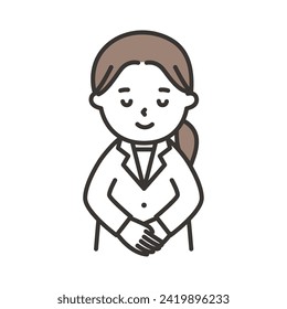Illustration of a woman in a white coat smiling and bowing