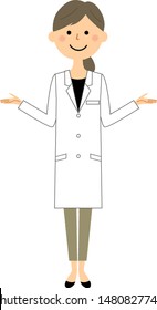 It is an illustration of a woman in white coat that spreads both hands.
