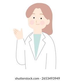 Illustration of a woman in white smiling and explaining.