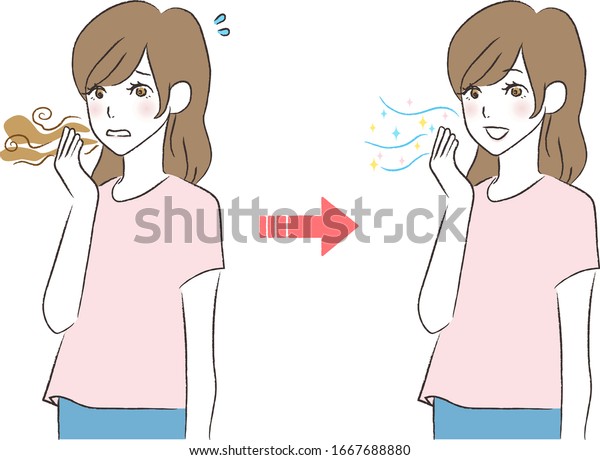 口臭を気にする女性のイラスト のベクター画像素材 ロイヤリティフリー