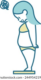 Illustration of a woman who is concerned about her body shape and weighs herself