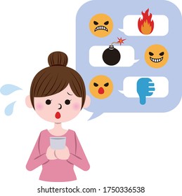 Illustration of a woman who is confused by cyberbullying and flaming