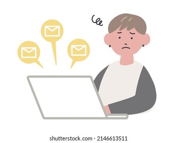 Illustration of a woman who is depressed by processing a lot of emails