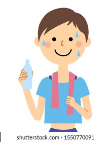 An illustration of the woman who does water supplement after a sport.