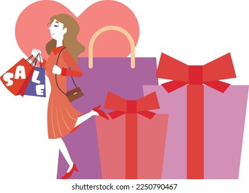 Illustration of a woman who enjoys shopping