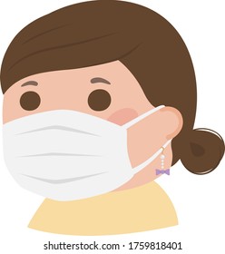 Illustration of a woman who enjoys wearing a mask with cute accessories.