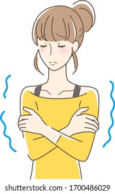 Illustration of a woman who feels cold and shivers