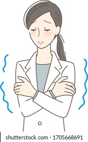 Illustration of a woman who feels cold and shivers