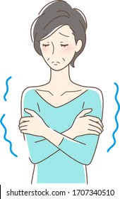 Illustration of a woman who feels cold and shivers