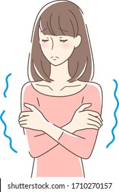 Illustration of a woman who feels cold and shivers