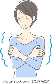 Illustration of a woman who feels cold and shivers