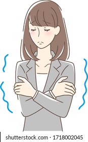 Illustration of a woman who feels cold and shivers