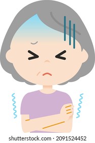 Illustration of a woman who feels cold and shivers.