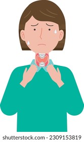 Illustration of a woman who feels thyroid problems