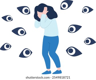 Illustration einer Frau, die sich vor dem Blick anderer fürchtet.