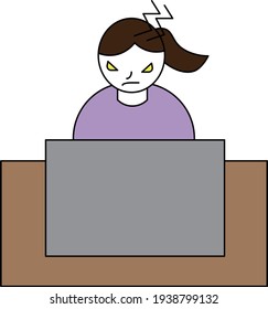 Illustration of a woman who is frustrated by working on a computer