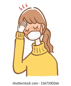 Illustration of a woman who got fever with a cold