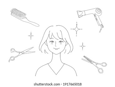 Illustration of a woman who had his hair cut at a beauty salon