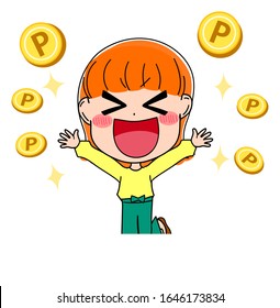 Illustration of a woman who is happy with accumulated points