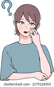 Illustration of a woman who has doubts about skin troubles _ skin care
