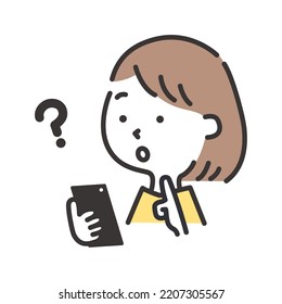 Illustration of a woman who has something she doesn't understand on her smartphone
