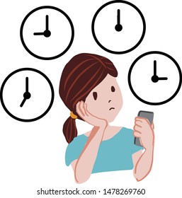Illustration of a woman who has taken too much time using her smartphone