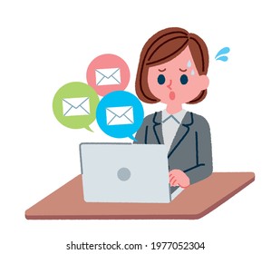 Illustration of a woman who is having trouble with a large amount of emails