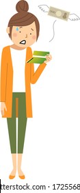 It Is An Illustration Of A Woman Who Looks At A Savings Account Book And Is Stunned By The Low Balance.