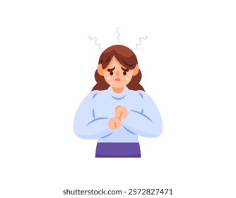 illustration of a woman who looks very anxious and panic. suffering from excessive anxiety disorder. mental and health problems. expression and gesture. flat style character design. elements