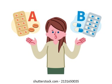 Illustration of a woman who is lost in two choices