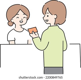 Illustration Of A  Woman Who Pays By Card At The Reception