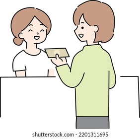 Illustration Of A Woman Who Pays In Cash At The Reception