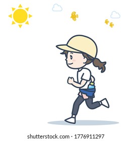 It is an illustration of the woman who runs with a drink. Vector image.