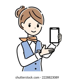 Illustration of a woman who sells smartphones.