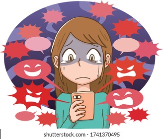 Illustration Of A Woman Who Is Shocked By Slander On SMS