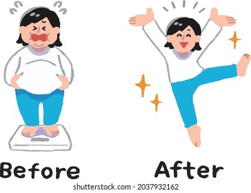 Illustration of a woman who succeeded in dieting