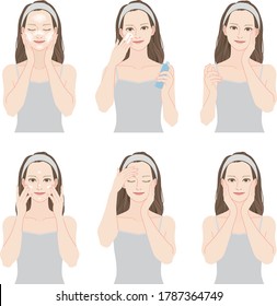 Illustration of a woman who takes care of the skin.